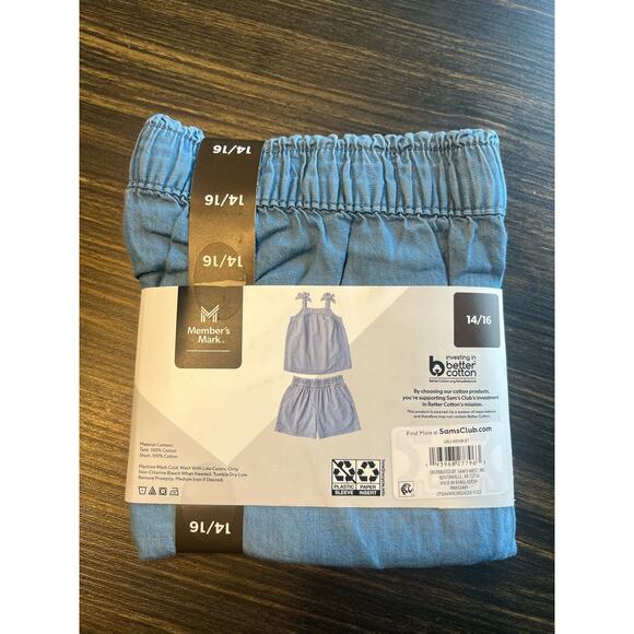 Member's Mark Girls Easy Pull On Tank and Short Set Chambray Size 6/6X - Picture 2 of 2